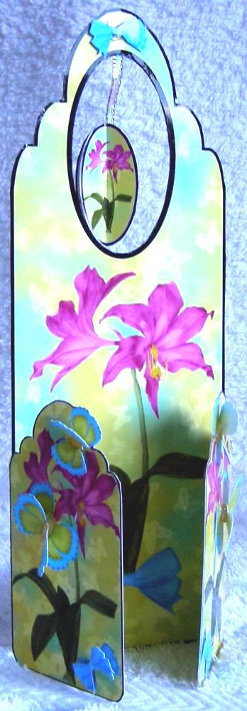 Scalloped Tall Wing Card - Pink Lily & Butterflies by Margaret McCartney