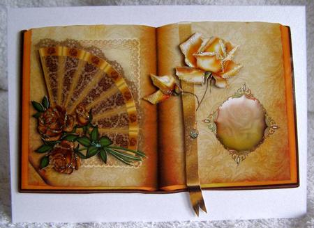 Gold Roses on Lace Fan on a Open Book A4 by Margaret McCartney