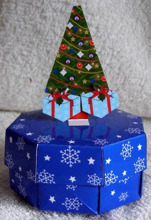 Blue Octagon Gift Box with 3D Christmas Tree Topper by Margaret McCartney