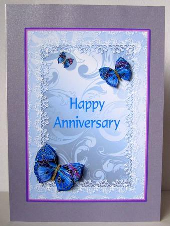 Happy Anniversary Blue Butterflies Decoupage by Margaret McCartney