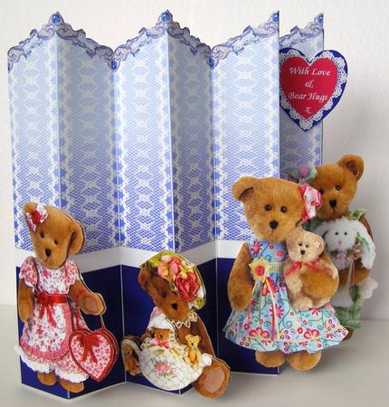 Teddy Bears and Love Hearts 4 x Fold Concertina Card Kit by Margaret McCartney
