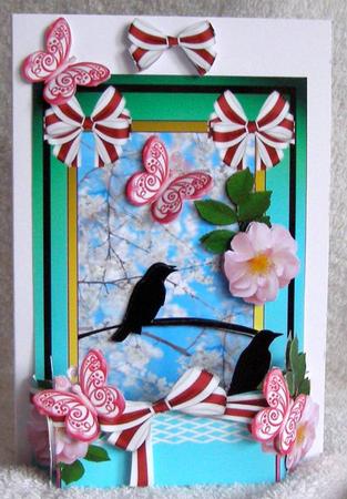 Totally 3D Card Blackbirds in a Garden by Margaret McCartney
