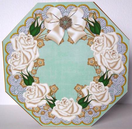 Cream Roses Mint Octagon 8in Picture Topper Sheet by Margaret McCartney