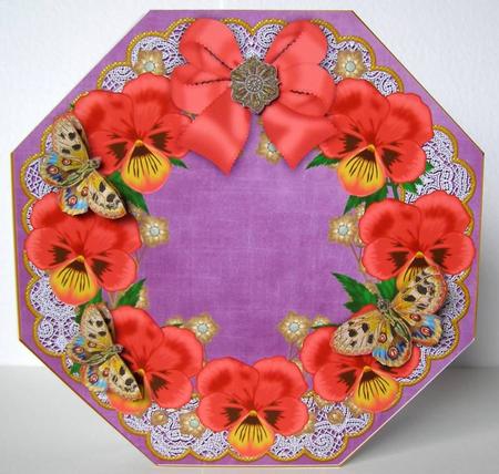 Red Pansy Purple Octagon 8in Picture Topper Sheet by Margaret McCartney