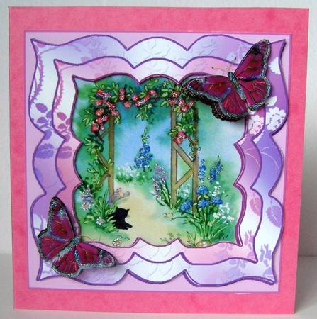 Cat in the Garden with Butterflies Topper by Margaret McCartney