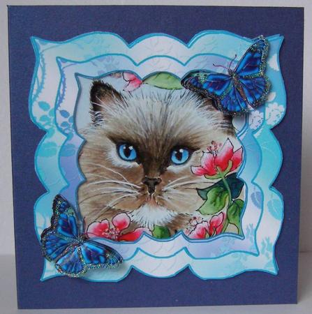 Cat with Flowers and Butterflies Topper by Margaret McCartney