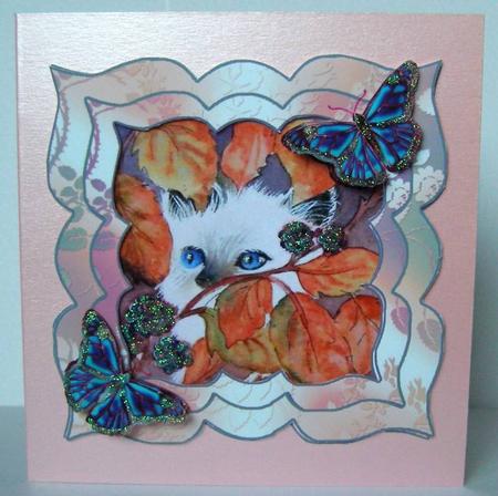 Cat and Blackberries Topper with Butterflies by Margaret McCartney