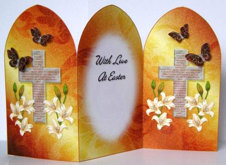 The Lord's Prayer on Cross 3 - Arch Tri Fold Card by Margaret McCartney