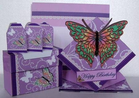 3D Spring Card with Envelope & Gift Box - Butterfly Purple by Margaret McCartney