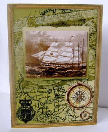 Vintage Ship Fathers Day Pyramid Card Front by Margaret McCartney