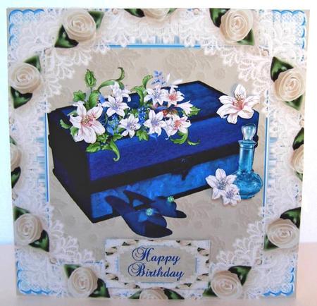 Blue Treasure Box with Satin Rose Surround by Margaret McCartney