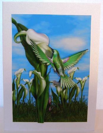 Hummingbird and Calla Lily Card Front by Margaret McCartney