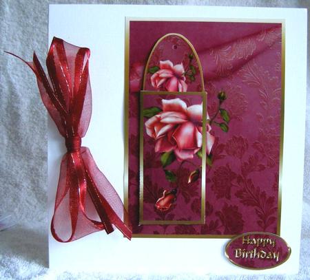 Bookmark Card Red Roses & Brocade by Margaret McCartney