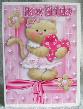 Cute Birthday Kitty with Heart in Star Frame A4 by Margaret McCartney