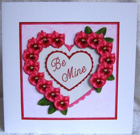 Heart Pansies Pink 1 - Be Mine - Decoupage Card by Margaret McCartney
