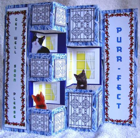 Kitty Cats on Balcony Windows Aqua Concertina Card Kit by Margaret McCartney
