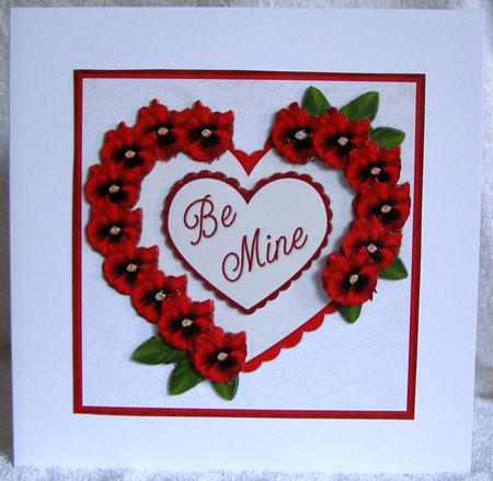 Heart Pansies Red 1 - Be Mine - Decoupage Card by Margaret McCartney