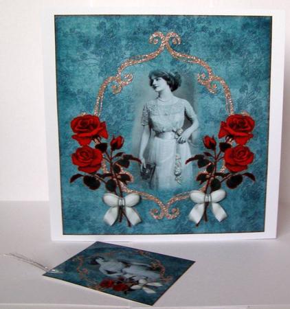 Vintage Lady with Red Roses by Margaret McCartney