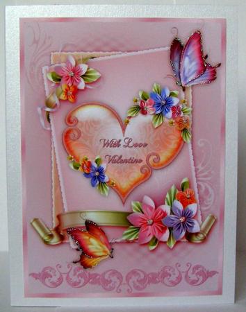 Valentine Hearts and Butterflies A4 Card Front by Margaret McCartney