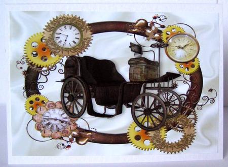 Steampunk Frame of Clocks and Old Vintage Car A4 by Margaret McCartney