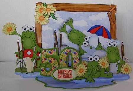 Giant Easel Tableau 3D Card Kit - Frogs Birthday by Margaret McCartney