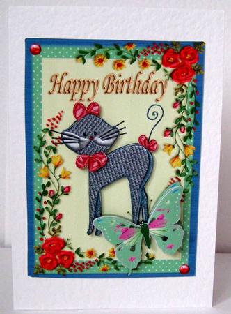 Happy Birthday Embroidery Kitty by Margaret McCartney