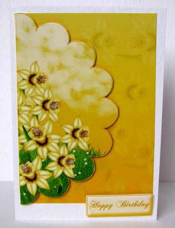 Scallop Greeting Card Front with Daffodils by Margaret McCartney