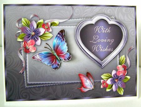 Origami Flowers N Butterflies in Lilac A4 Card Front by Margaret McCartney