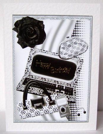 Ladies Laptop, Mp3 Player, Handbag with Black Rose A4 by Margaret McCartney