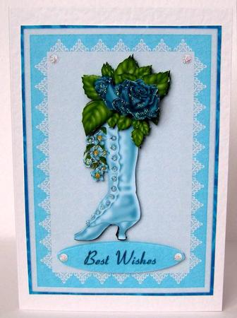 Pretty Vintage Ladies Boot in Blue 1a - Card Front by Margaret McCartney