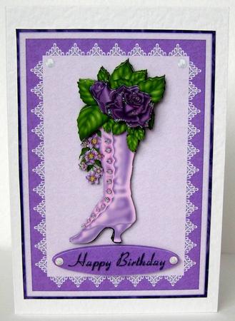 Pretty Vintage Ladies Boot in Purple 1a - Card Front by Margaret McCartney