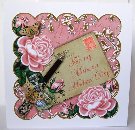 Pink Roses Mum on Mothers Day 8in Decoupage Topper by Margaret McCartney