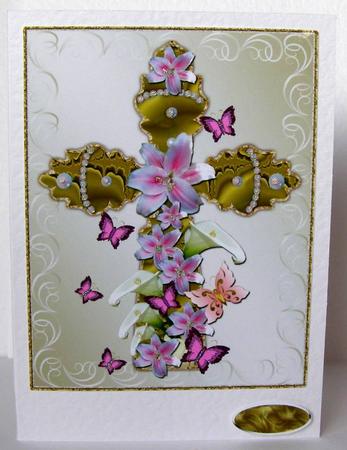 Cross with Lilies & Butterflies Easter/ Sympathy/ Christen by Margaret McCartney