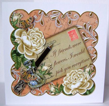 Cream Roses Peach If Friends 8in Scallop Decoupage Topper by Margaret McCartney