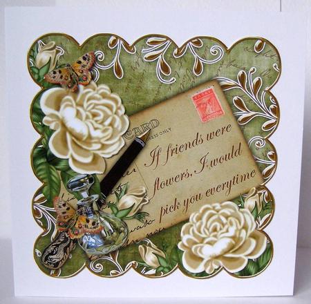 Cream Roses Olive If Friends 8in Scallop Decoupage Topper by Margaret McCartney