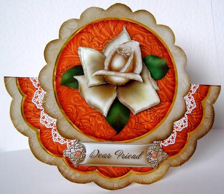 Cream Orange Rose Dear Friend - Scallop Edge Wobble Card by Margaret McCartney