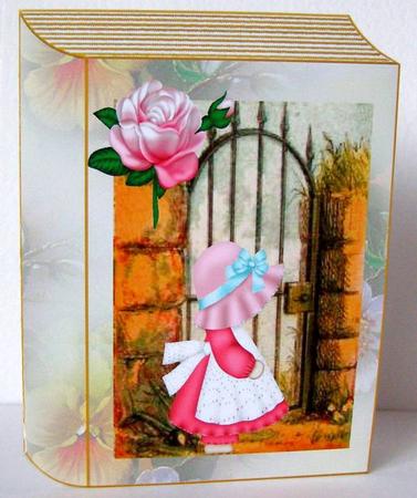 Little Bonnet Girl with Garden Gate Pink Rose Folded Book by Margaret McCartney