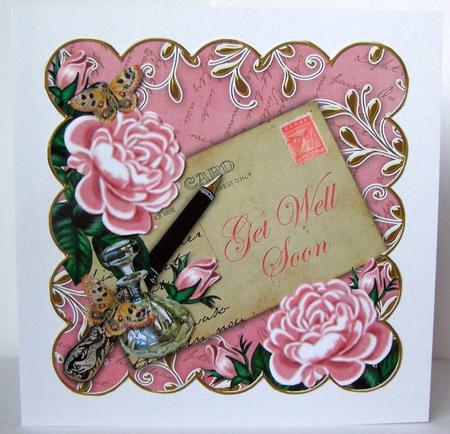 Pink Roses Get Well Soon 8in Decoupage Topper by Margaret McCartney