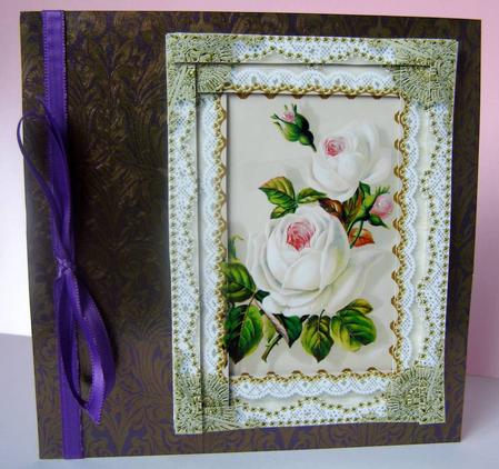 Vintage White Rose Spiral Edge Stacker 7x5in Card Front by Margaret McCartney