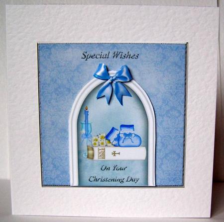 Bootees & Bible Christening Card 2 by Margaret McCartney