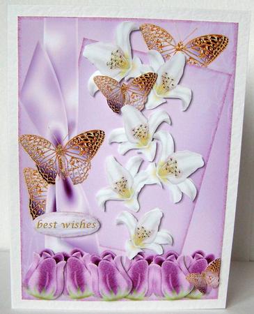 Butterflies,bow,tulips and Lillies -  by Margaret McCartney