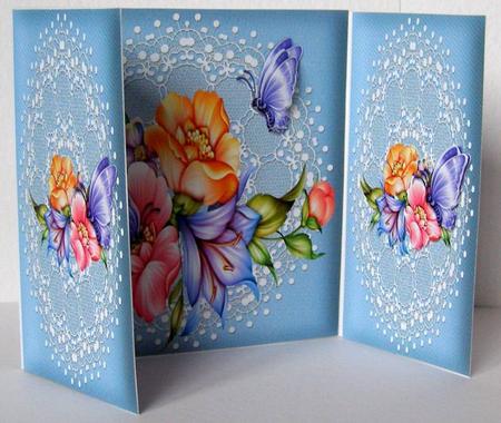 Rainbow Flowers on Blue and Lace Gatefold by Margaret McCartney