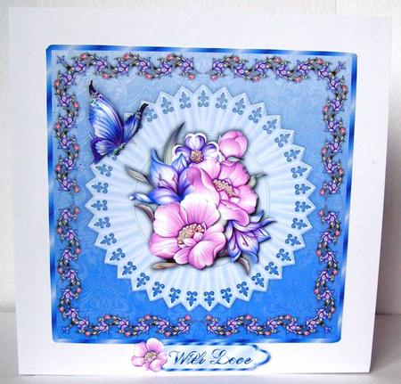Vibrant Florals Square Card Front in Blue with Step by Step by Margaret McCartney