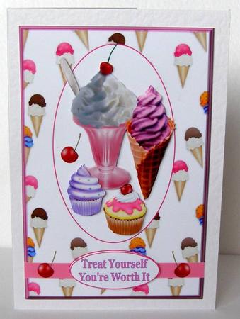 Treat Yourself Decoupage Card Front by Margaret McCartney