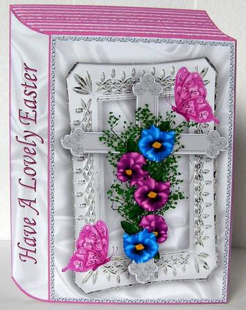 Easter Cross with Pansies and Butterflies Folded Book A4 by Margaret McCartney