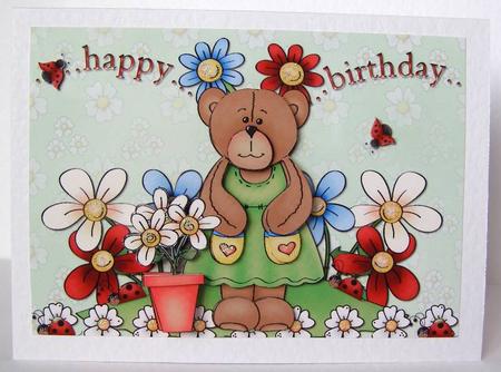 Gardening Bear Birthday Decoupage by Margaret McCartney