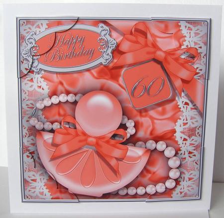 8 x 8 60th Birthday Perfume Lace N Pearls Scalloped Corner by Margaret McCartney