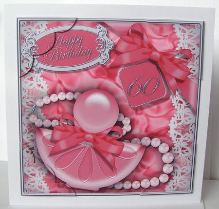 8 x 8 60th Birthday Perfume Lace N Pearls Scalloped Corner by Margaret McCartney