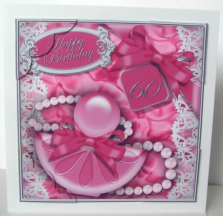 8 x 8 60th Birthday Perfume Lace N Pearls Scalloped Corner by Margaret McCartney