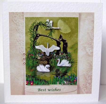 Swans in the Night - Decoupage by Margaret McCartney